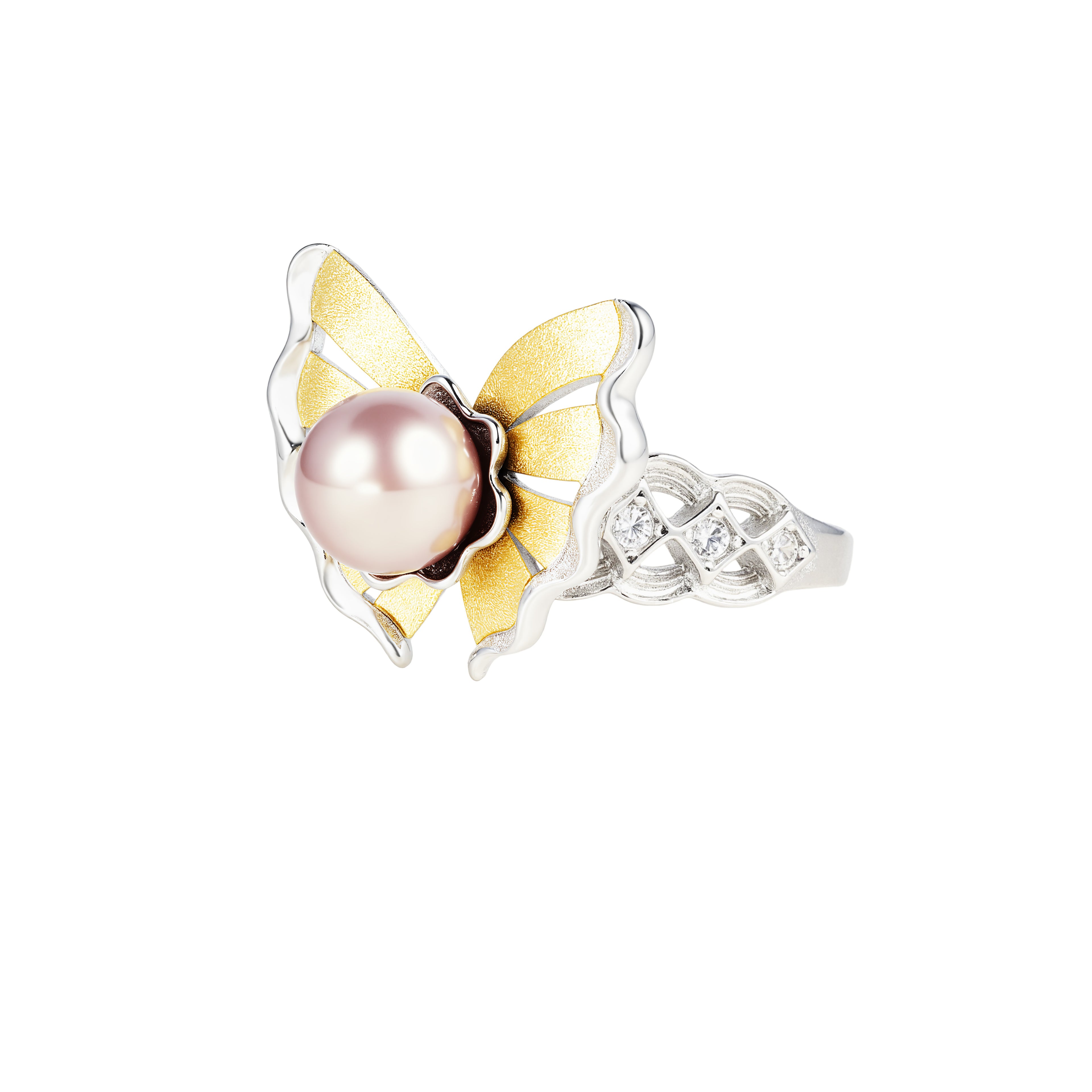 925 Sterling Silver Butterfly Freshwater Pearl Ring-Adjustable