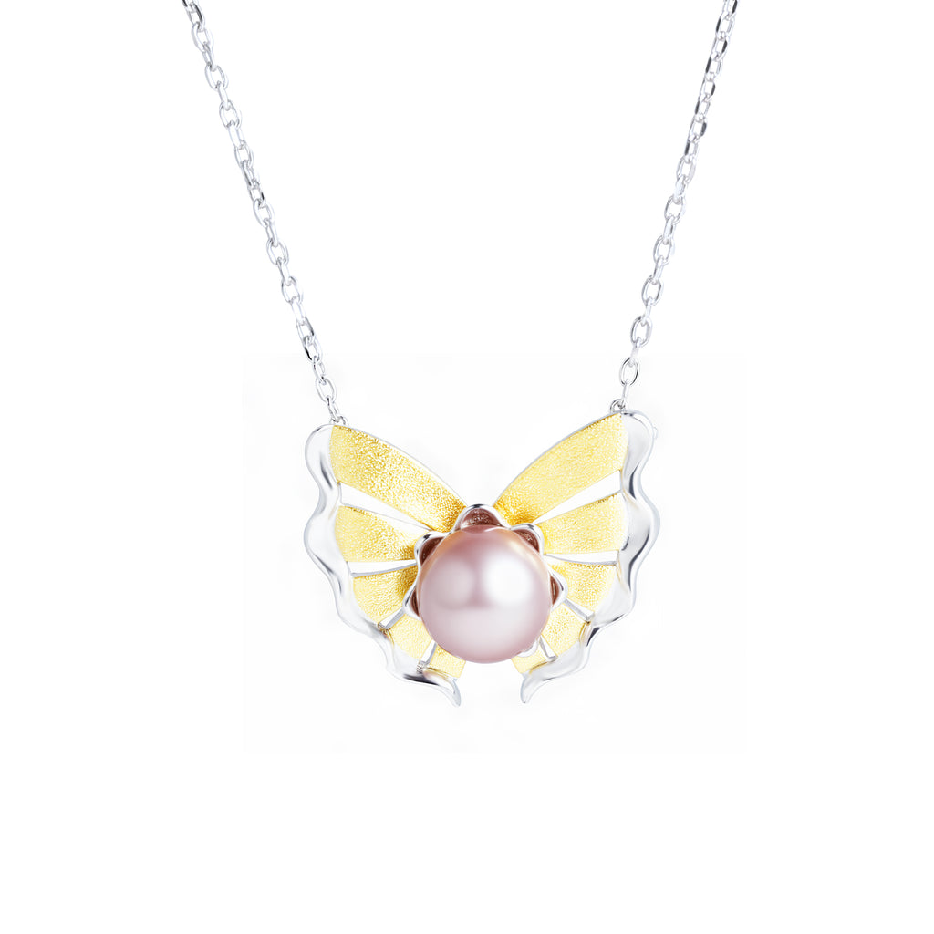 925 Sterling Silver Butterfly Freshwater Pearl Necklace