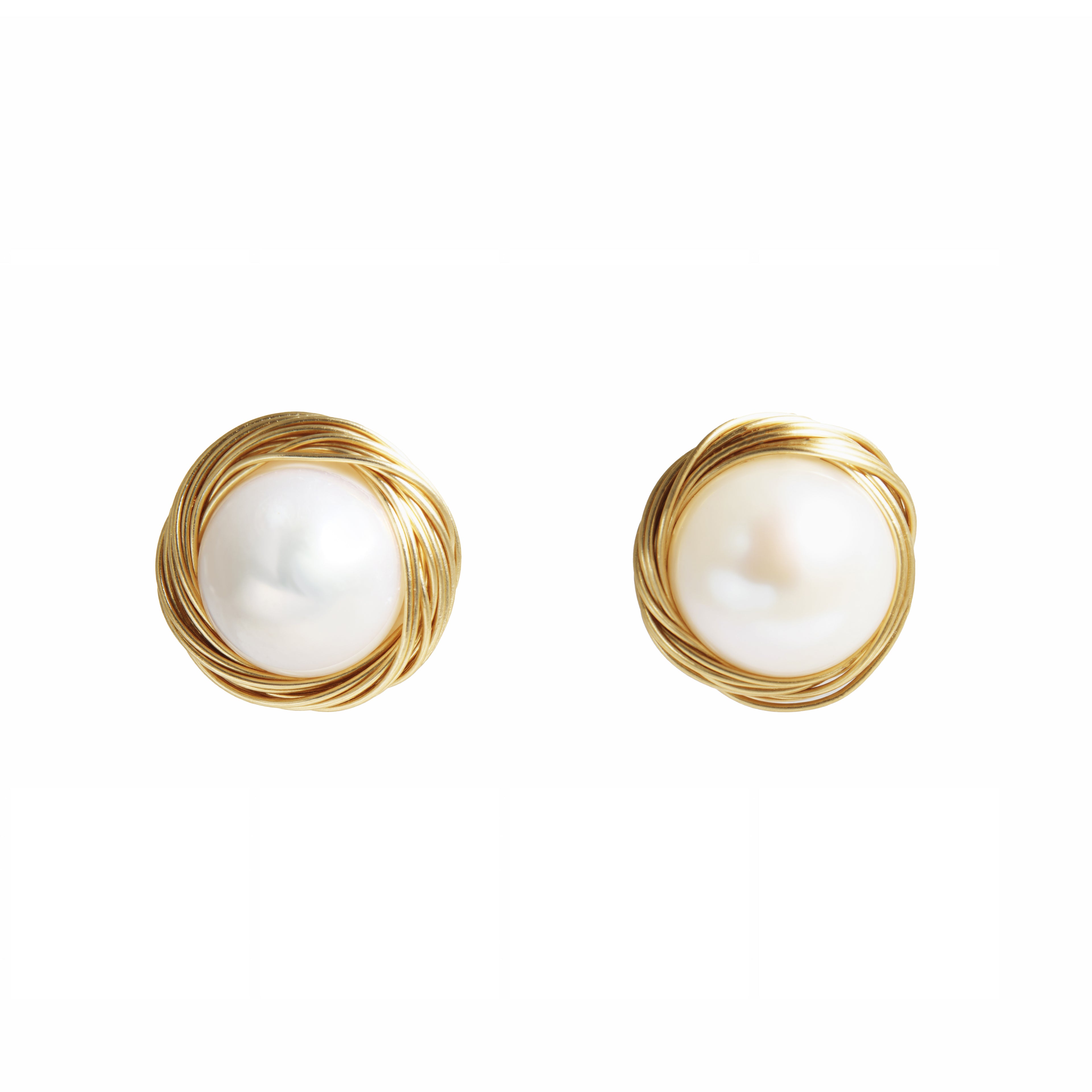 Wire-Nest Freshwater Pearl Stud Earrings