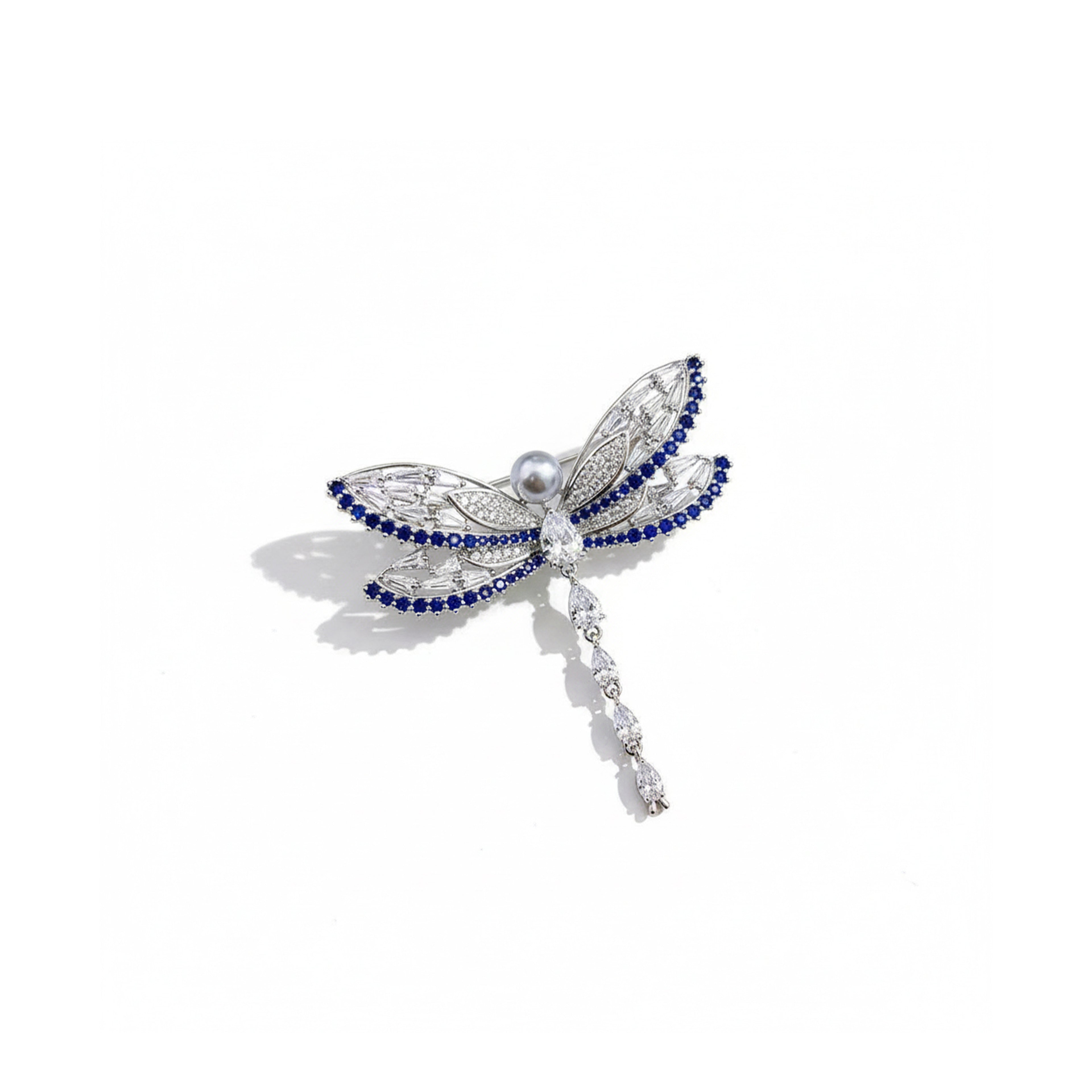 Tahitian Pearl Dragonfly Brooch – Sterling Silver & Sapphire Accent Pin