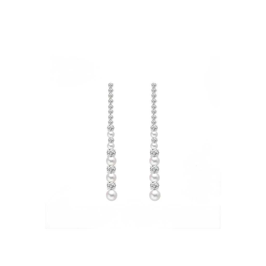Long Freshwater Pearl Drop Earrings with Zircon