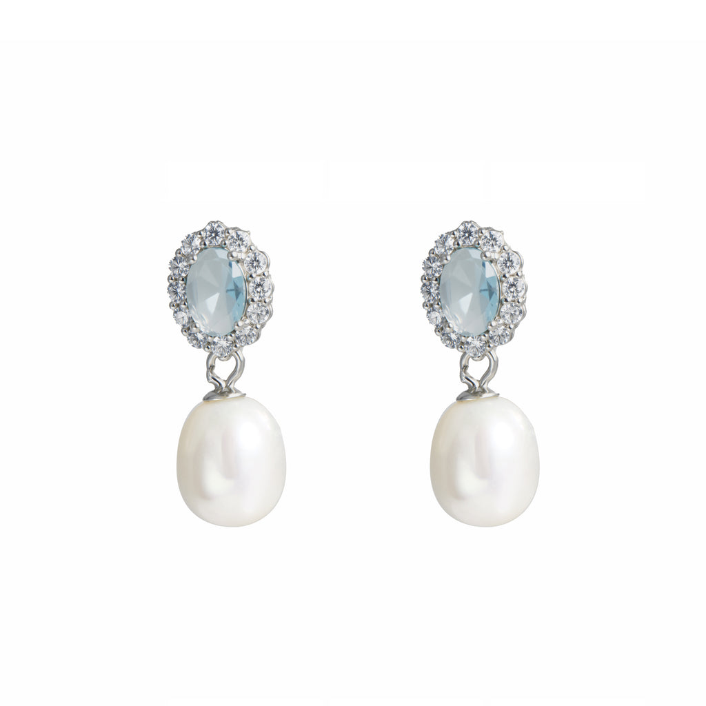 Freshwater cultured pearl and zircon teardrop earrings