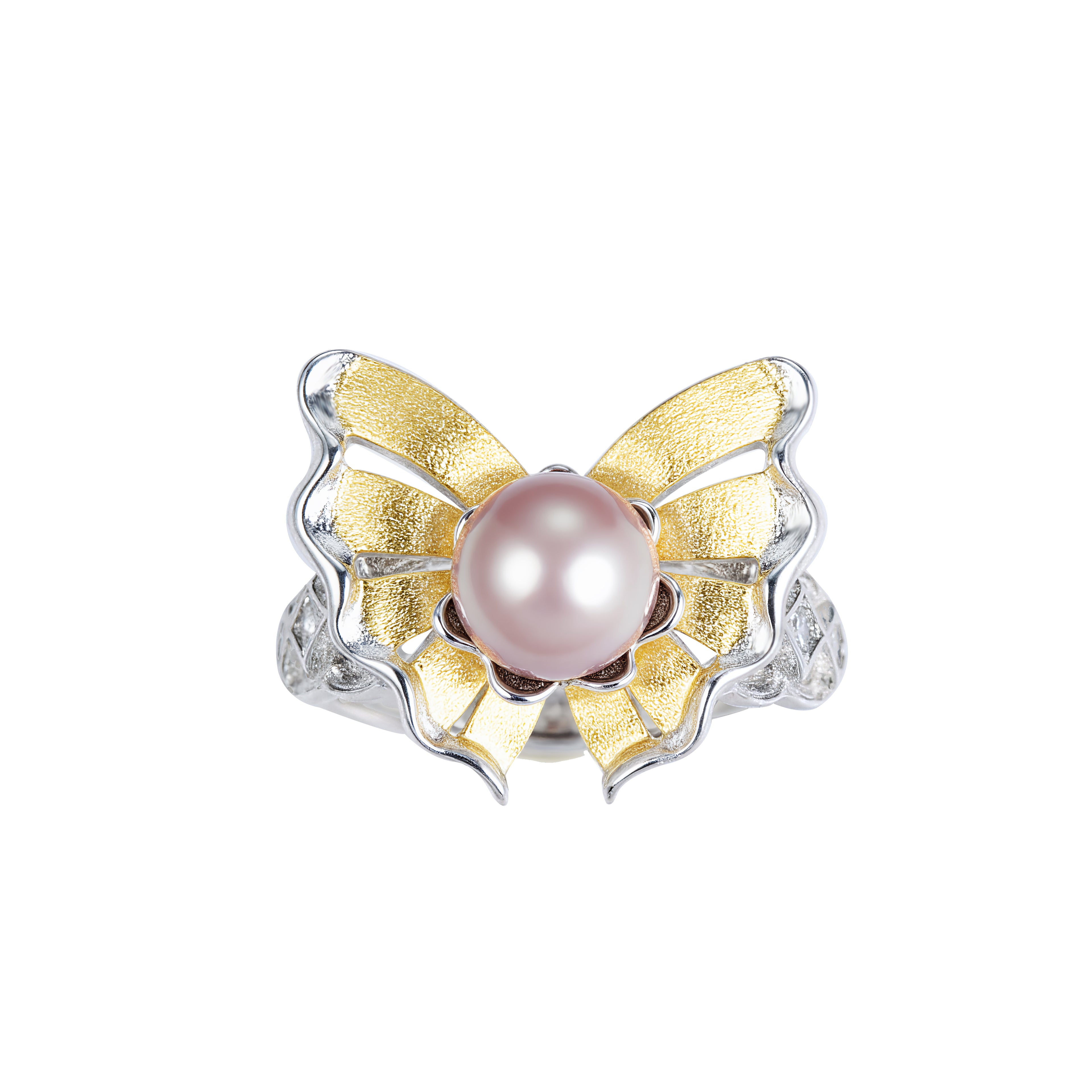 925 Sterling Silver Butterfly Freshwater Pearl Ring-Adjustable