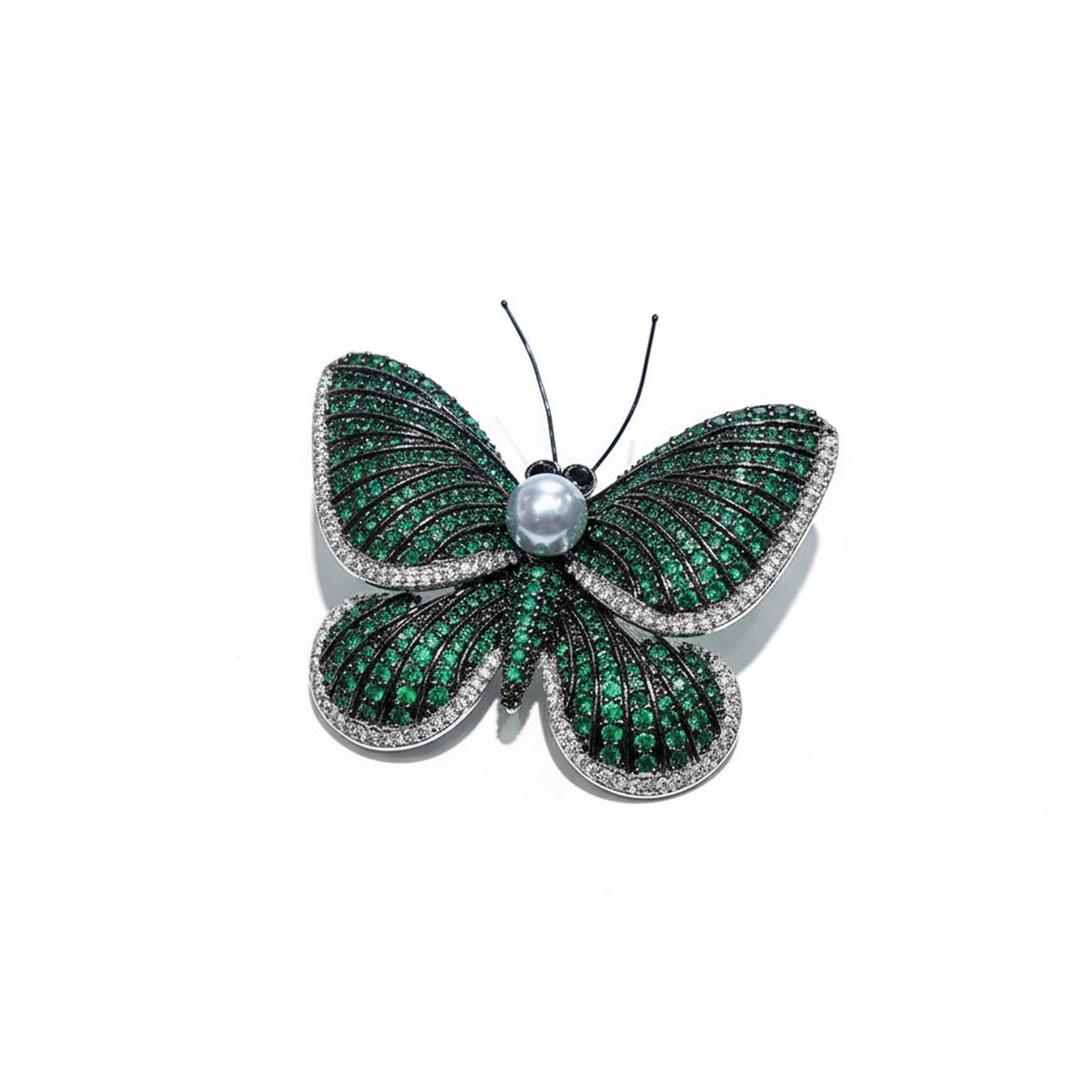 Emerald Butterfly Sea Pearl Brooch