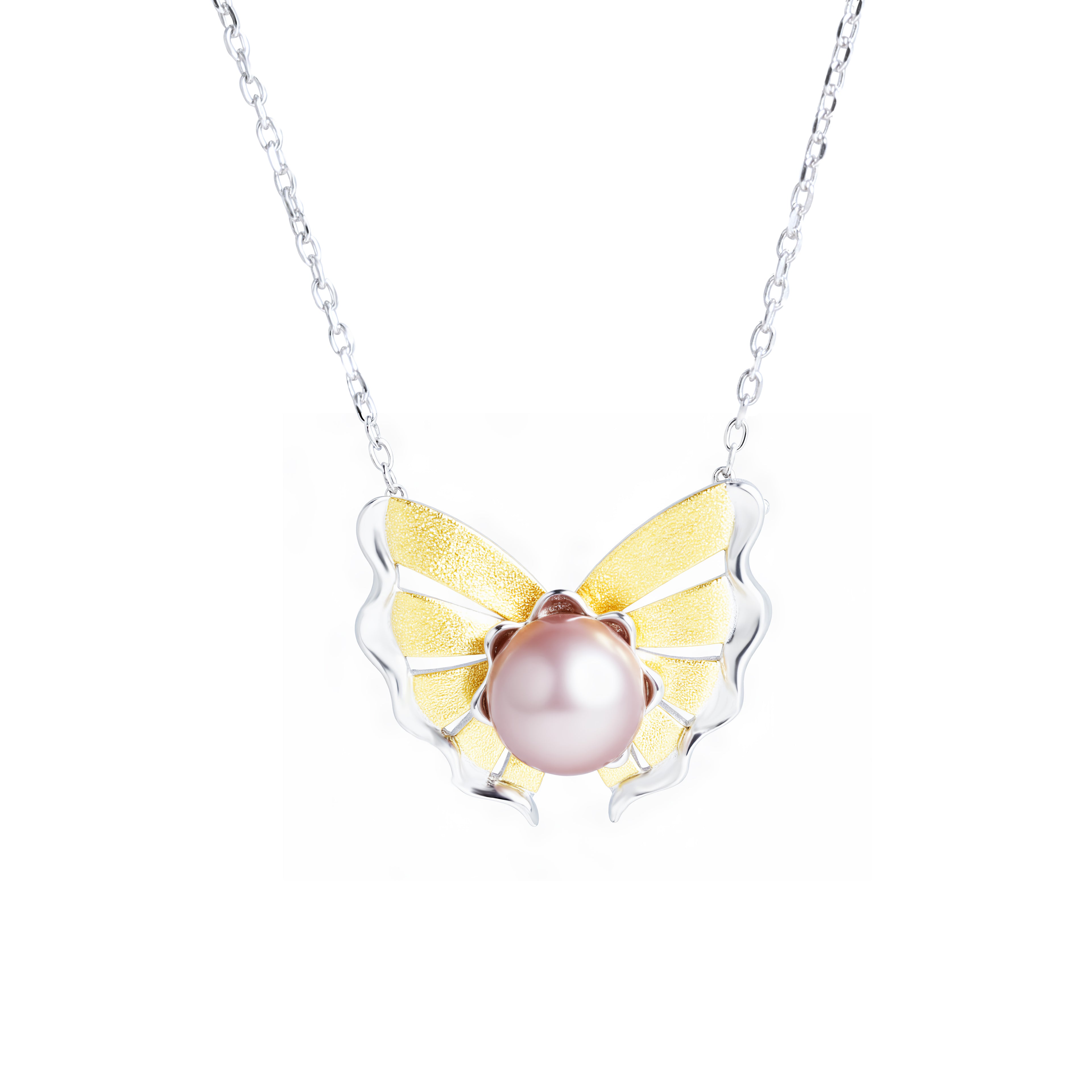 925 Sterling Silver Butterfly Freshwater Pearl Necklace