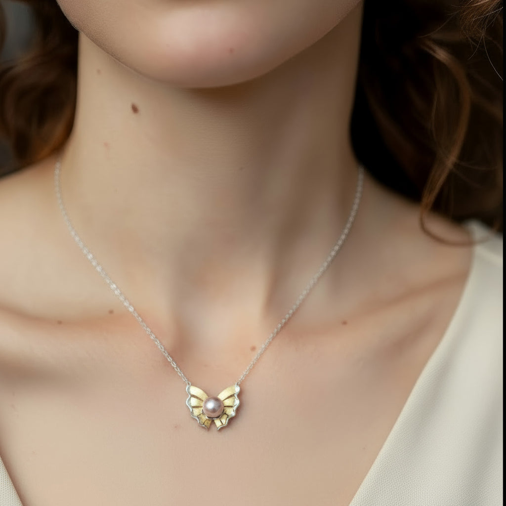 925 Sterling Silver Butterfly Freshwater Pearl Necklace
