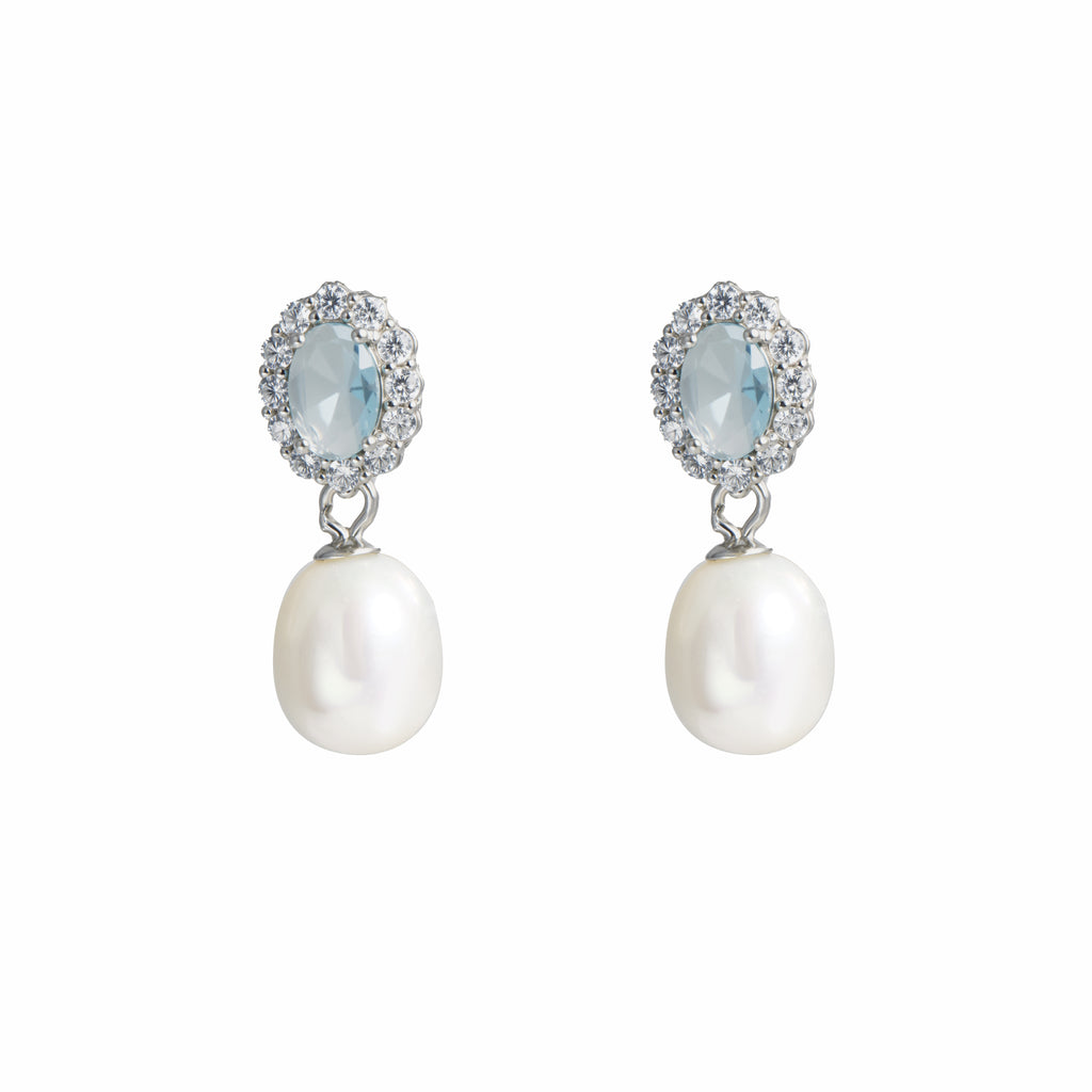 Freshwater cultured pearl and zircon teardrop earrings