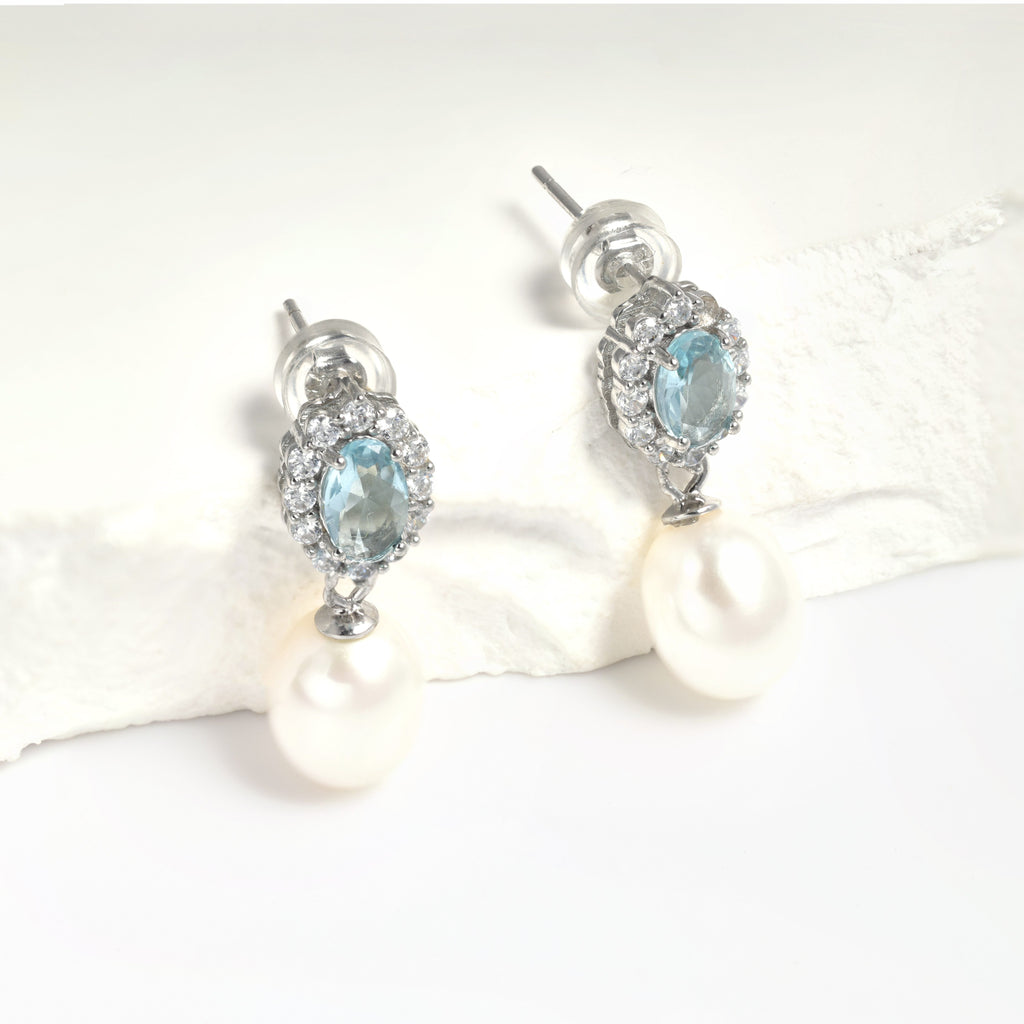 Freshwater cultured pearl and zircon teardrop earrings