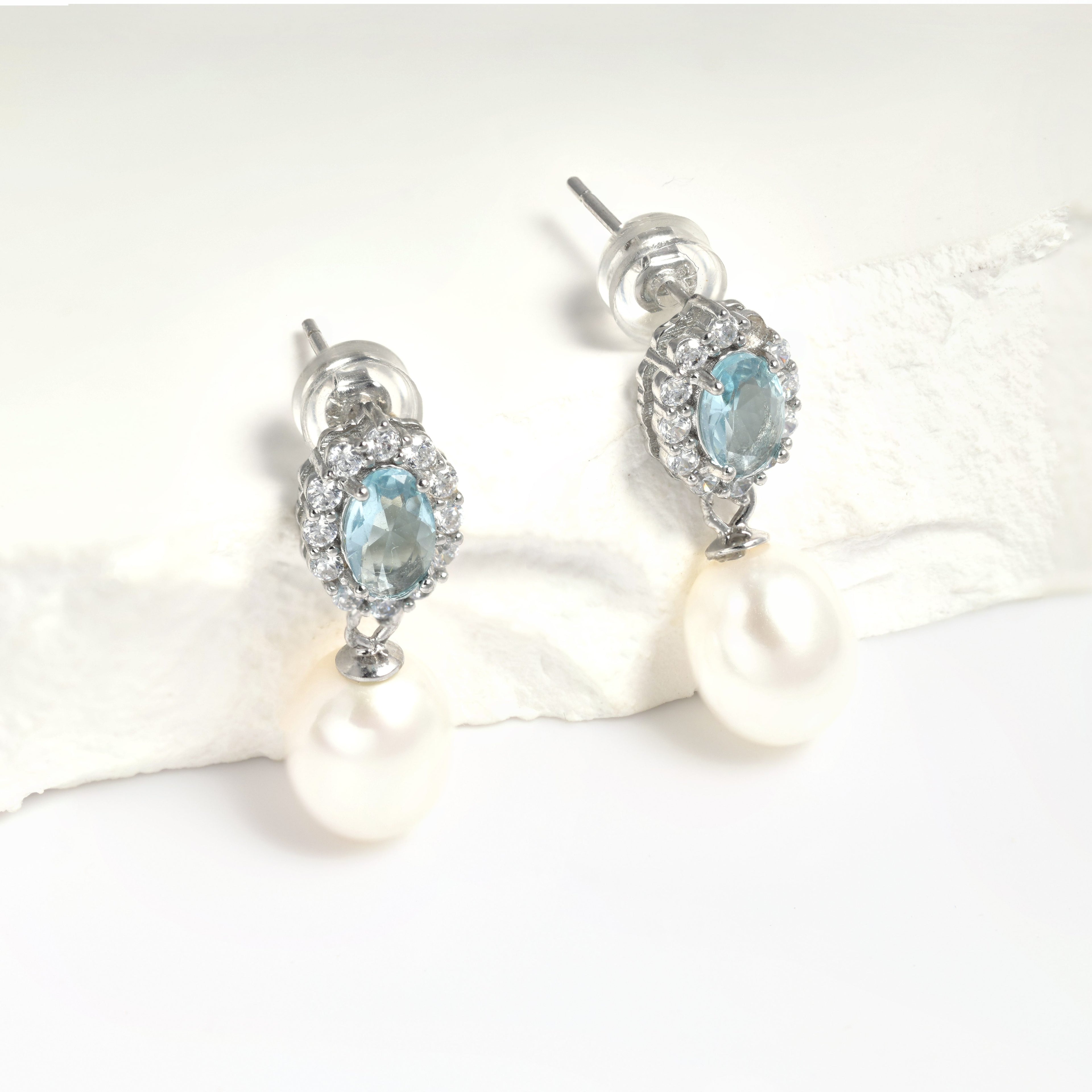 Freshwater cultured pearl and zircon teardrop earrings