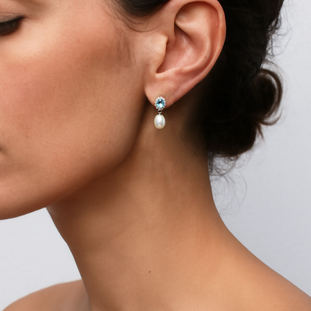 Freshwater cultured pearl and zircon teardrop earrings