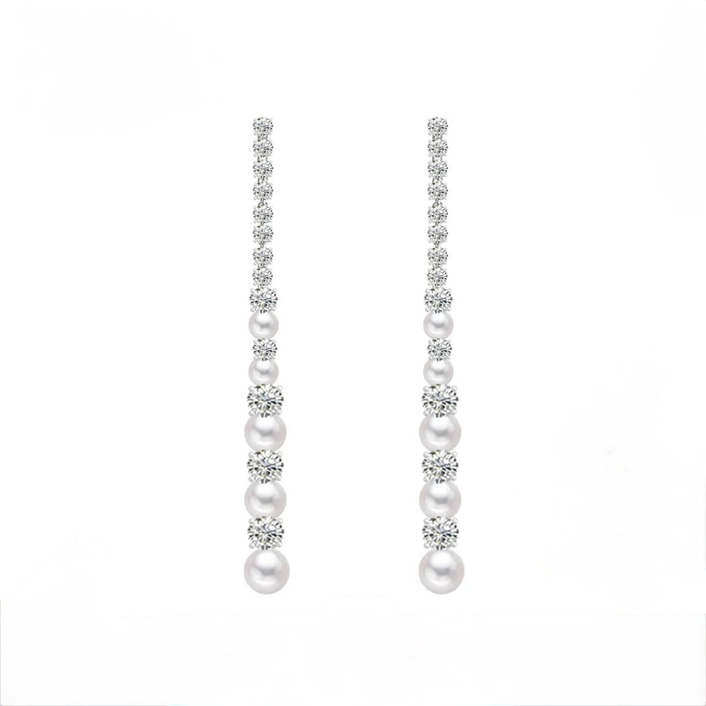 Long Freshwater Pearl Drop Earrings with Zircon