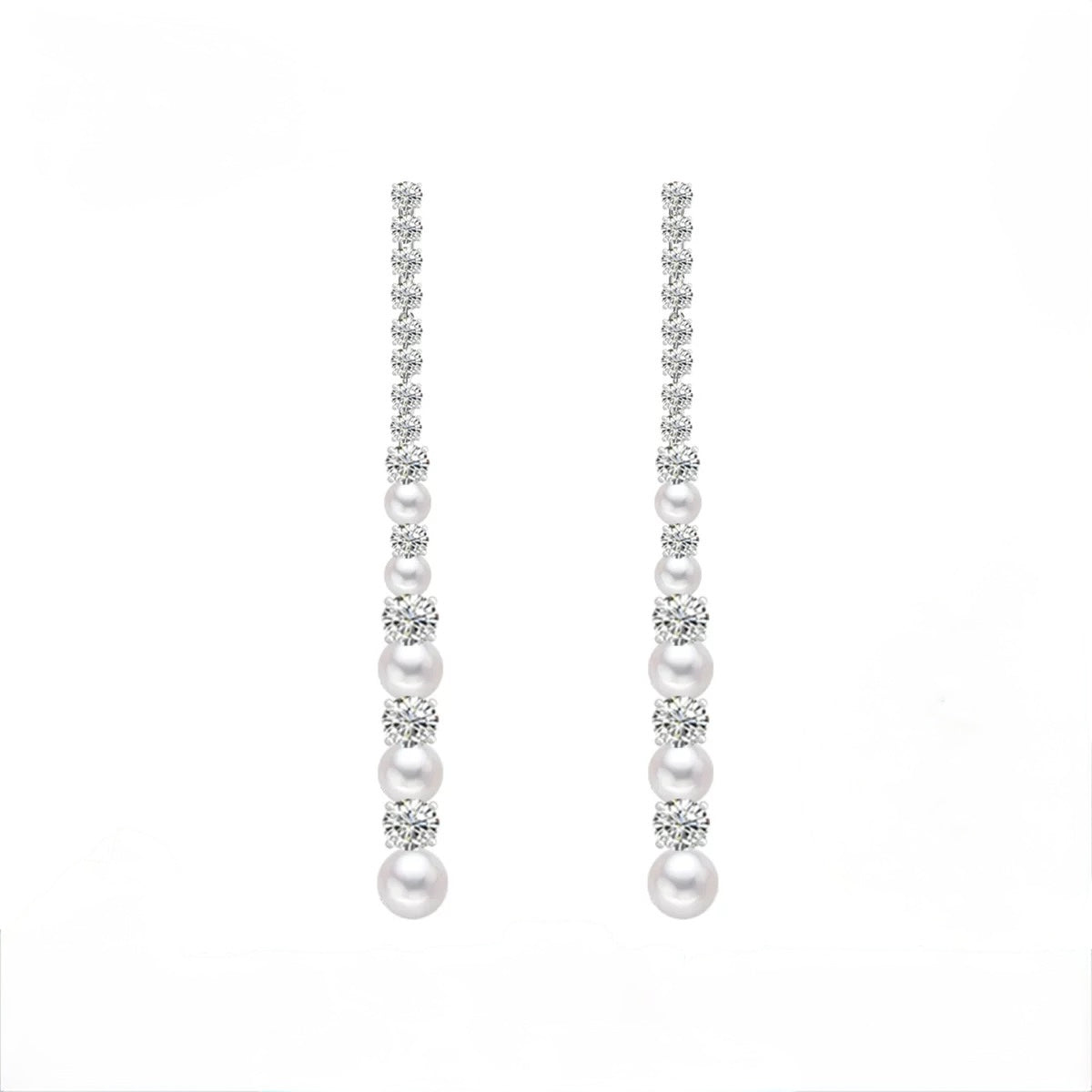 Long Freshwater Pearl Drop Earrings with Zircon