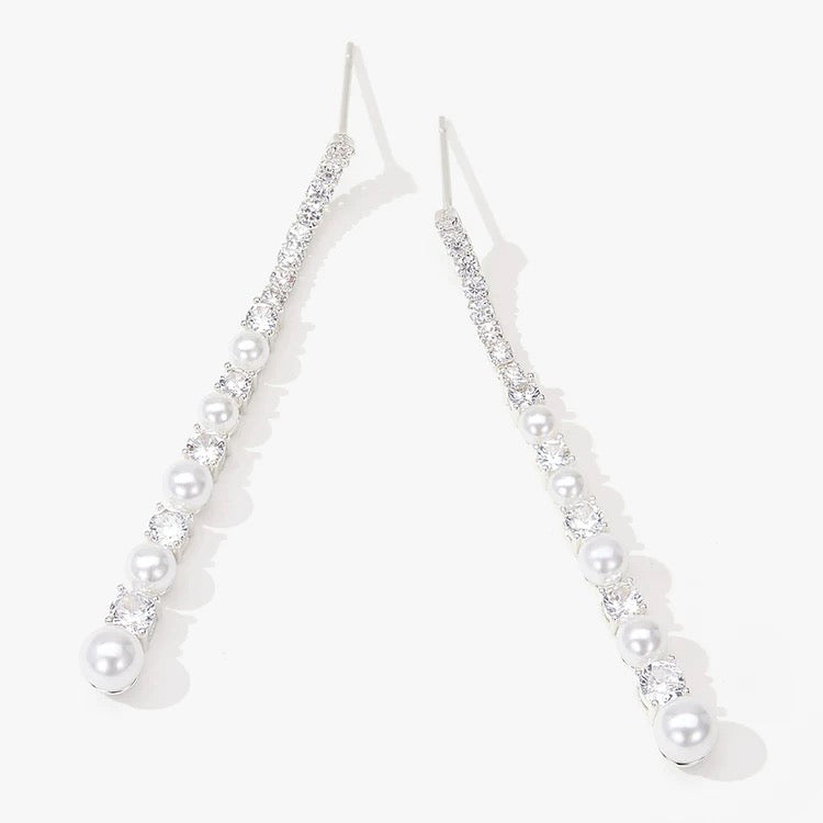 Long Freshwater Pearl Drop Earrings with Zircon