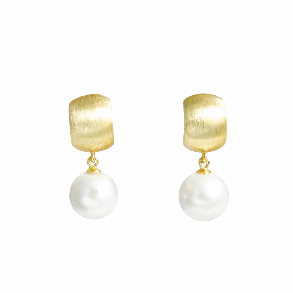 Retro Gold & Pearl Dangle Earrings
