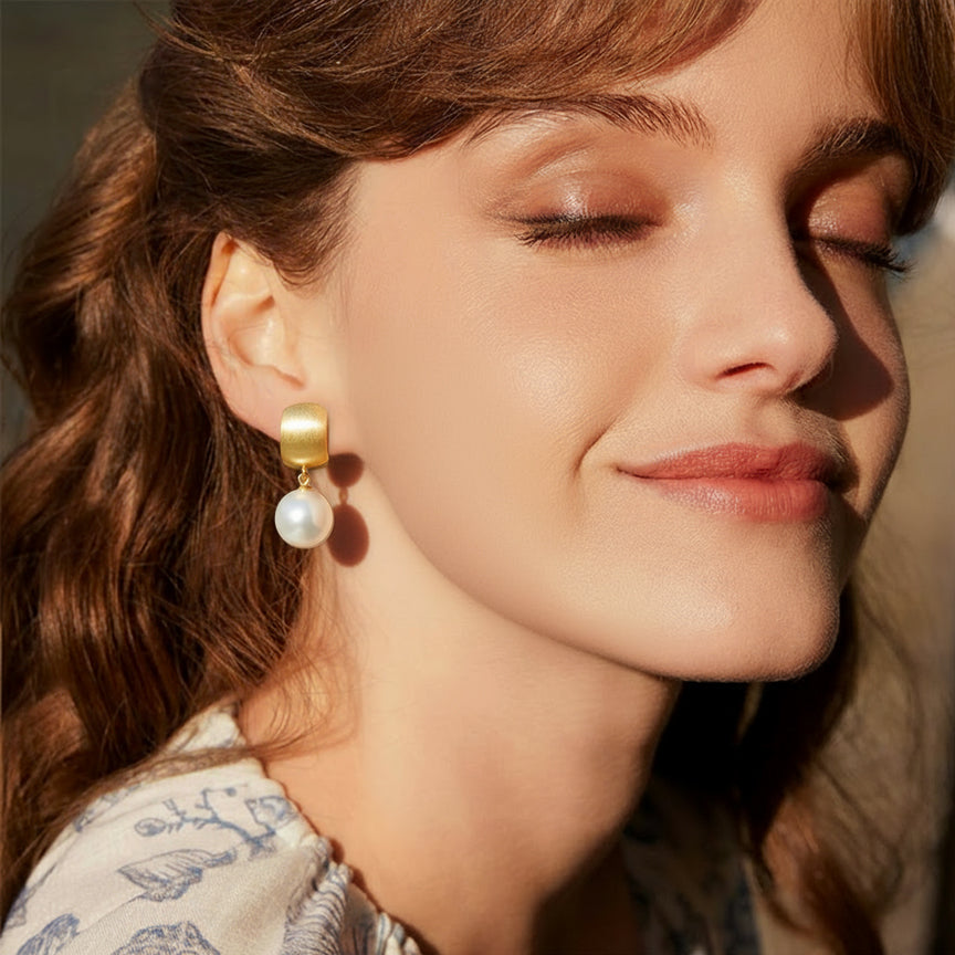 Retro Gold & Pearl Dangle Earrings