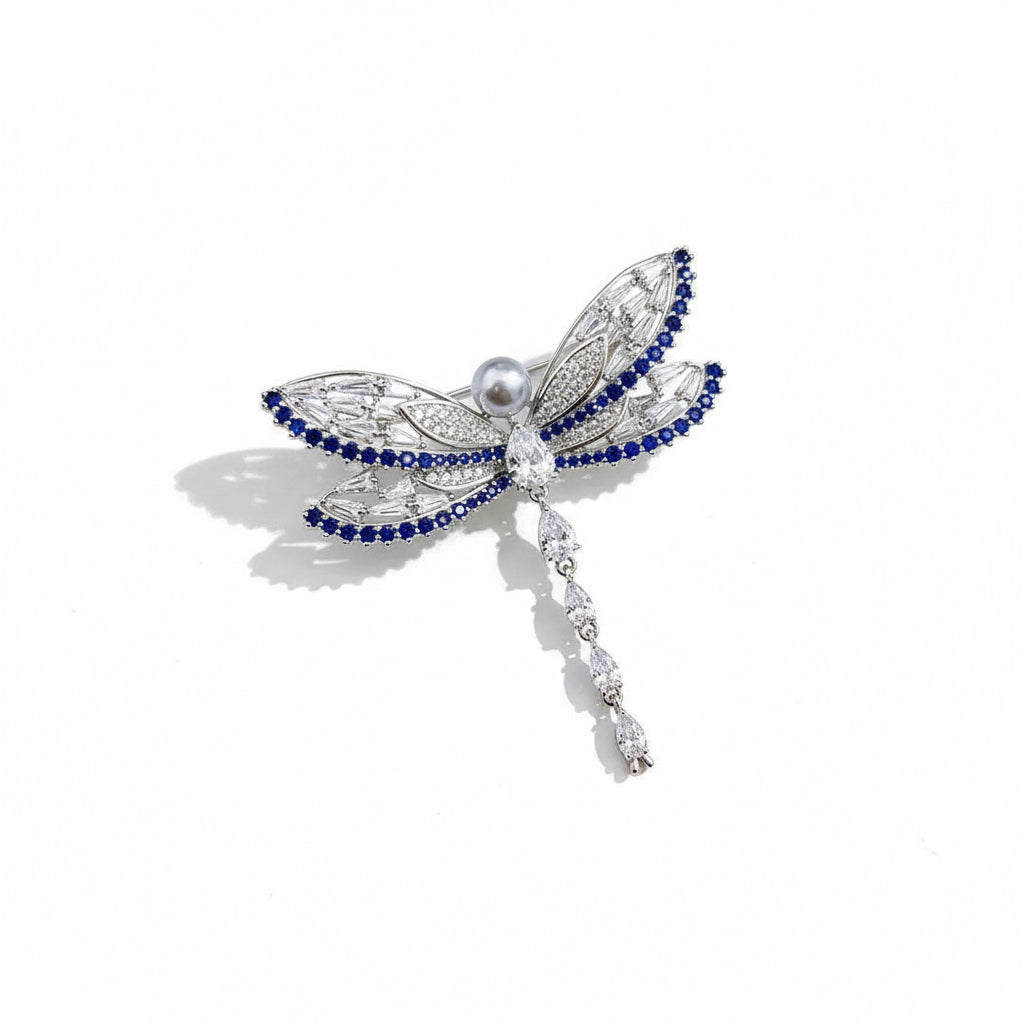 Tahitian Pearl Dragonfly Brooch – Sterling Silver & Sapphire Accent Pin