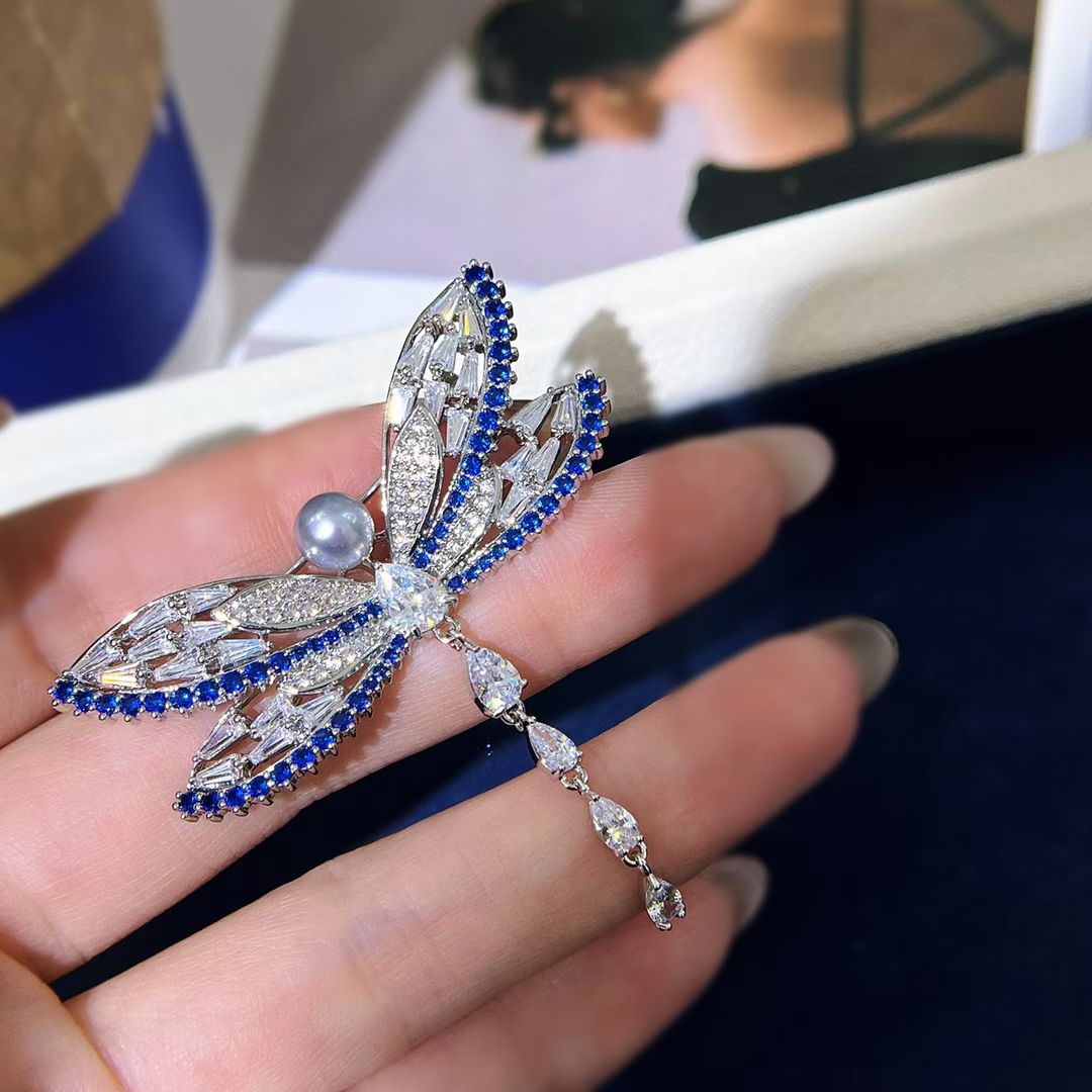 Tahitian Pearl Dragonfly Brooch – Sterling Silver & Sapphire Accent Pin