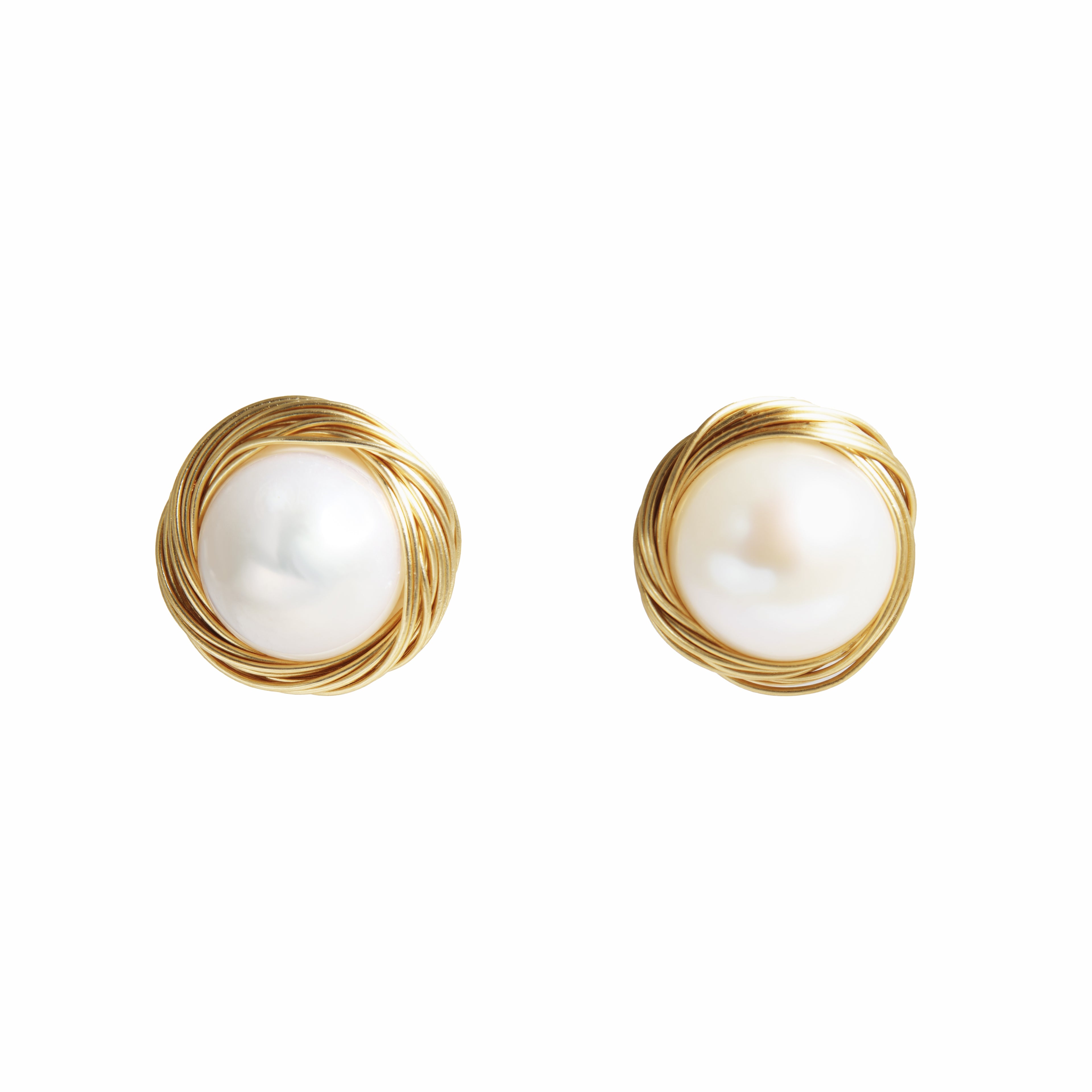 Wire-Nest Freshwater Pearl Stud Earrings