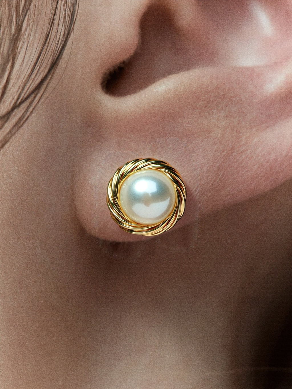 Wire-Nest Freshwater Pearl Stud Earrings